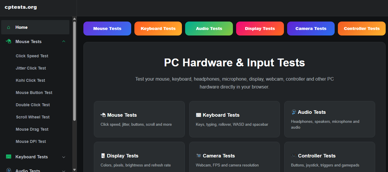 CPTests PC Hardware and Input Testing Website